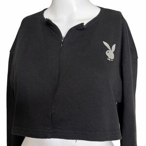 Missguided PLAYBOY Black Zip-Up Crop Top Size 2